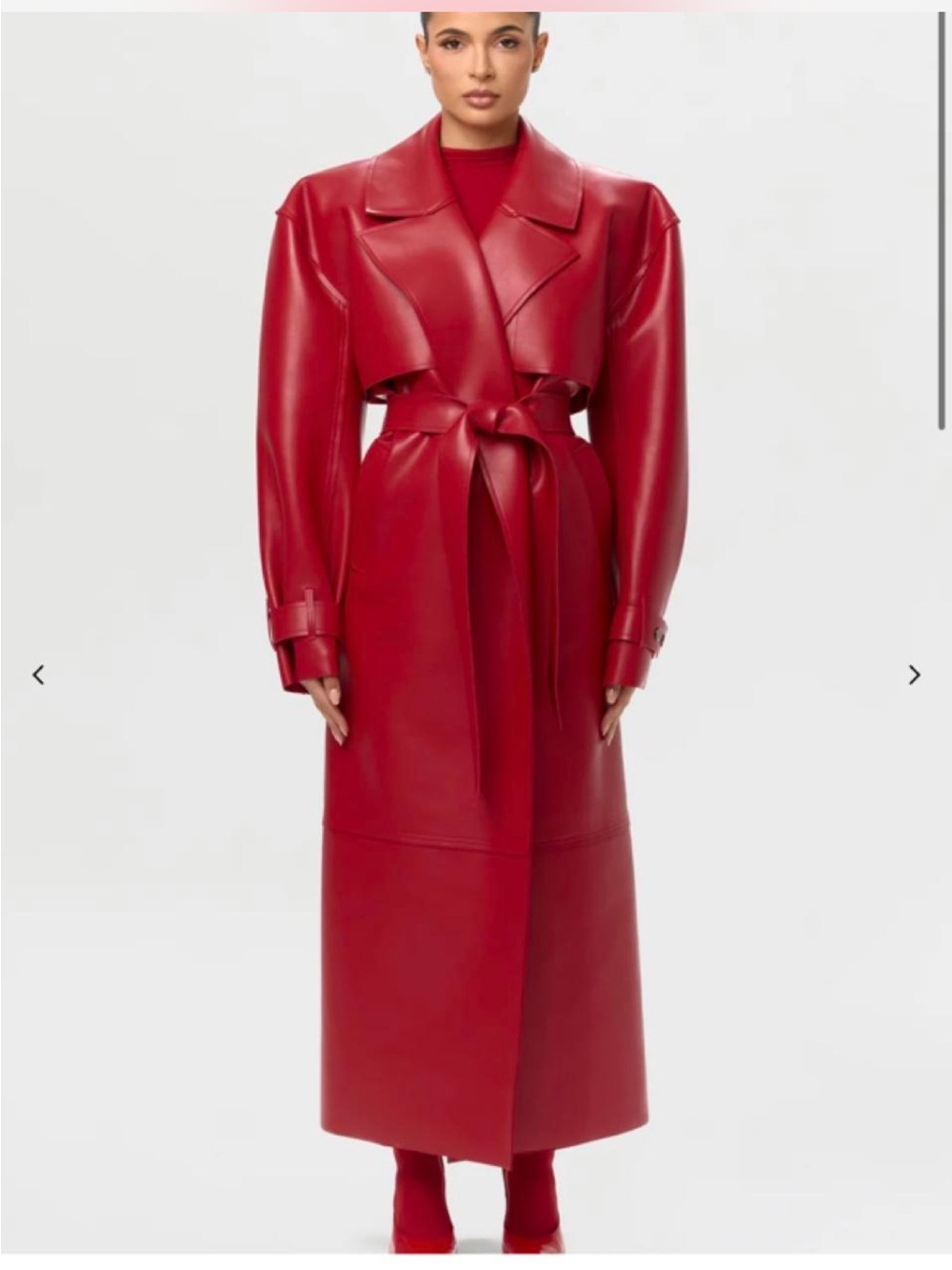 Naked wardrobe Red Long Belted Trench Coat - Women's Leather-Style Jacket